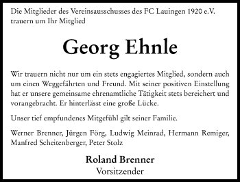 Traueranzeige von Georg Ehnle von Donau Zeitung
