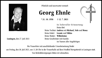 Traueranzeige von Georg Ehnle von Donau Zeitung