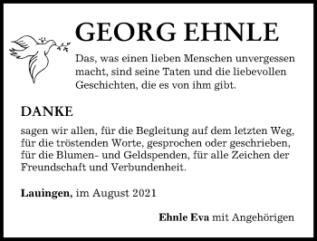 Traueranzeige von Georg Ehnle von Donau Zeitung