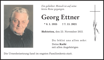 Traueranzeige von Georg Ettner von Landsberger Tagblatt