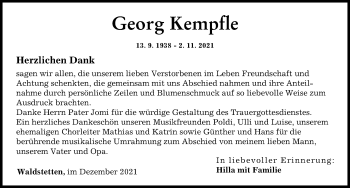 Traueranzeige von Georg Kempfle von Günzburger Zeitung
