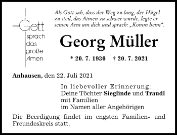 Traueranzeige von Georg Müller von Augsburg-Land