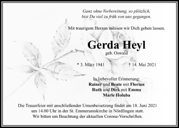 Traueranzeige von Gerda Heyl von Rieser Nachrichten
