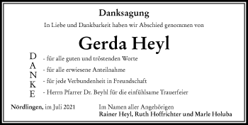 Traueranzeige von Gerda Heyl von Rieser Nachrichten