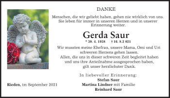 Traueranzeige von Gerda Saur von Günzburger Zeitung