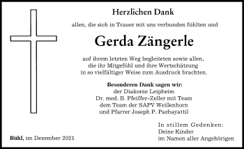 Traueranzeige von Gerda Zängerle von Günzburger Zeitung