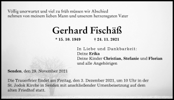 Traueranzeige von Gerhard Fischäß von Neu-Ulmer Zeitung