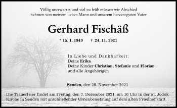 Traueranzeige von Gerhard Fischäß von Neu-Ulmer Zeitung