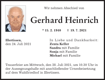 Traueranzeige von Gerhard Heinrich von Illertisser Zeitung