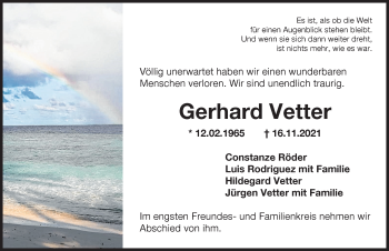 Traueranzeige von Gerhard Vetter von Augsburger Allgemeine