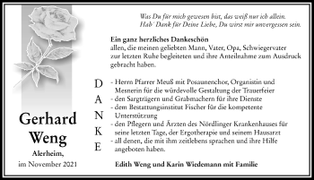 Traueranzeige von Gerhard Weng von Rieser Nachrichten