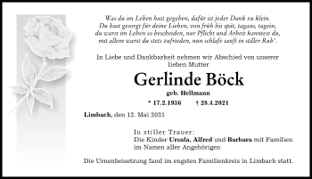 Traueranzeige von Gerlinde Böck von Günzburger Zeitung