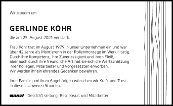 Traueranzeige von Gerlinde Köhr von Günzburger Zeitung