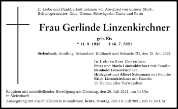 Traueranzeige von Gerlinde Linzenkirchner von Aichacher Nachrichten