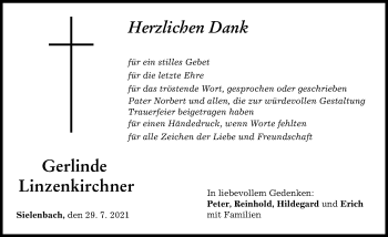 Traueranzeige von Gerlinde Linzenkirchner von Aichacher Nachrichten