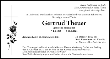 Traueranzeige von Gertrud Theuer von Günzburger Zeitung