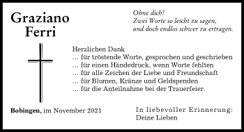 Traueranzeige von Graziano Ferri von Schwabmünchner Allgemeine