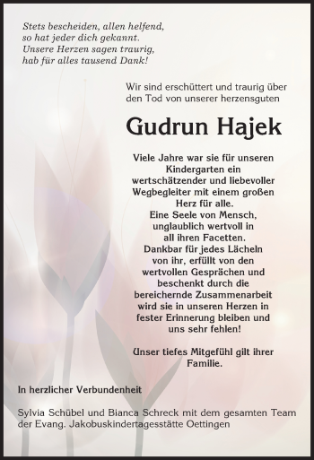 Traueranzeige von Gudrun Hajek von Rieser Nachrichten
