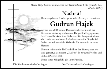 Traueranzeige von Gudrun Hajek von Rieser Nachrichten