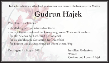 Traueranzeige von Gudrun Hajek von Rieser Nachrichten