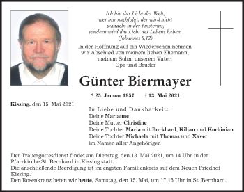 Traueranzeige von Günter Biermayer von Friedberger Allgemeine, Augsburger Allgemeine