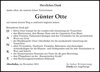 Traueranzeige von Günter Otte von Landsberger Tagblatt