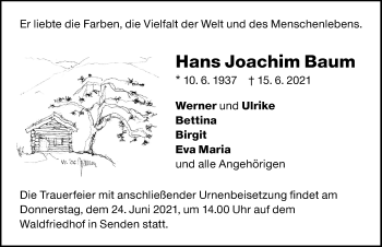 Traueranzeige von Hans Joachim Baum von Augsburger Allgemeine