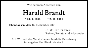 Traueranzeige von Harald Brandt von Günzburger Zeitung