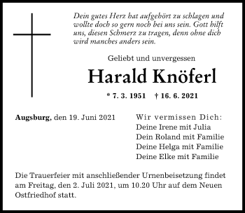 Traueranzeige von Harald Knöferl von Augsburger Allgemeine