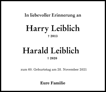 Traueranzeige von Harald Leiblich von Augsburger Allgemeine
