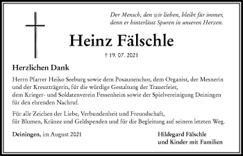Traueranzeige von Heinz Fälschle von Rieser Nachrichten