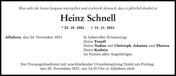 Traueranzeige von Heinz Schnell von Augsburg-Land
