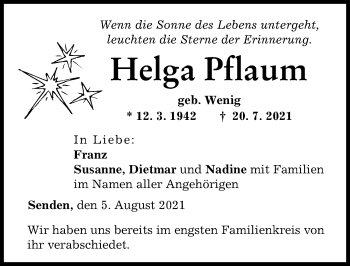 Traueranzeige von Helga Pflaum von Neu-Ulmer Zeitung