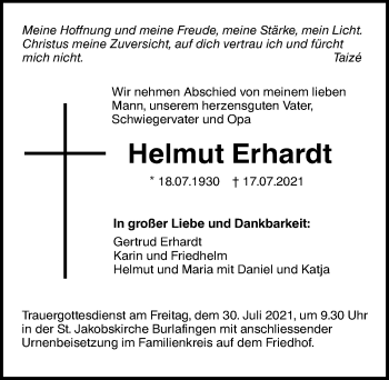 Traueranzeige von Helmut Erhardt von Augsburger Allgemeine