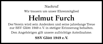Traueranzeige von Helmut Furch von Donau Zeitung