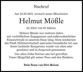 Traueranzeige von Helmut Mößle von Günzburger Zeitung