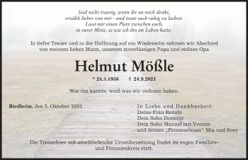 Traueranzeige von Helmut Mößle von Günzburger Zeitung