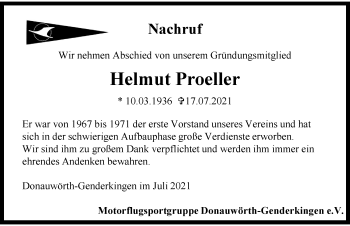 Traueranzeige von Helmut Proeller von Donauwörther Zeitung
