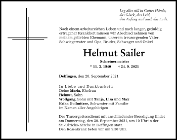 Traueranzeige von Helmut Sailer von Günzburger Zeitung