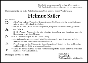 Traueranzeige von Helmut Sailer von Günzburger Zeitung