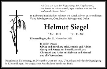 Traueranzeige von Helmut Siegel von Rieser Nachrichten