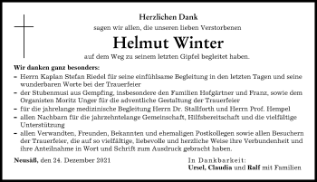 Traueranzeige von Helmut Winter von Augsburger Allgemeine