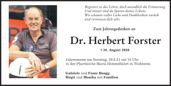 Traueranzeige von Herbert Forster von Mindelheimer Zeitung