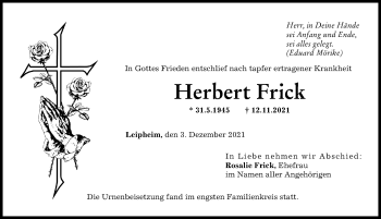 Traueranzeige von Herbert Frick von Günzburger Zeitung