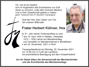 Traueranzeige von Herbert Kühner von Mindelheimer Zeitung