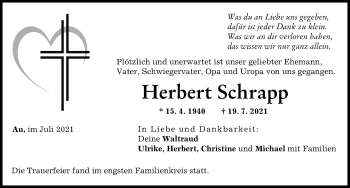 Traueranzeige von Herbert Schrapp von Illertisser Zeitung