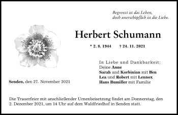 Traueranzeige von Herbert Schumann von Neu-Ulmer Zeitung