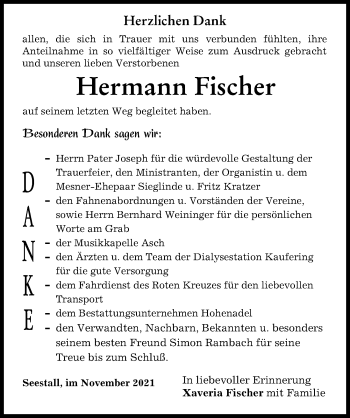 Traueranzeige von Hermann Fischer von Landsberger Tagblatt