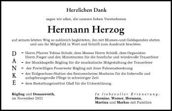 Traueranzeige von Hermann Herzog von Donauwörther Zeitung