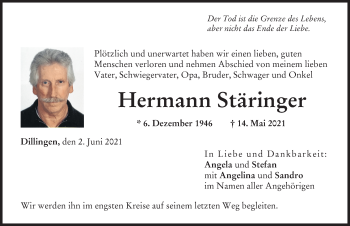 Traueranzeige von Hermann Stäringer von Donau Zeitung